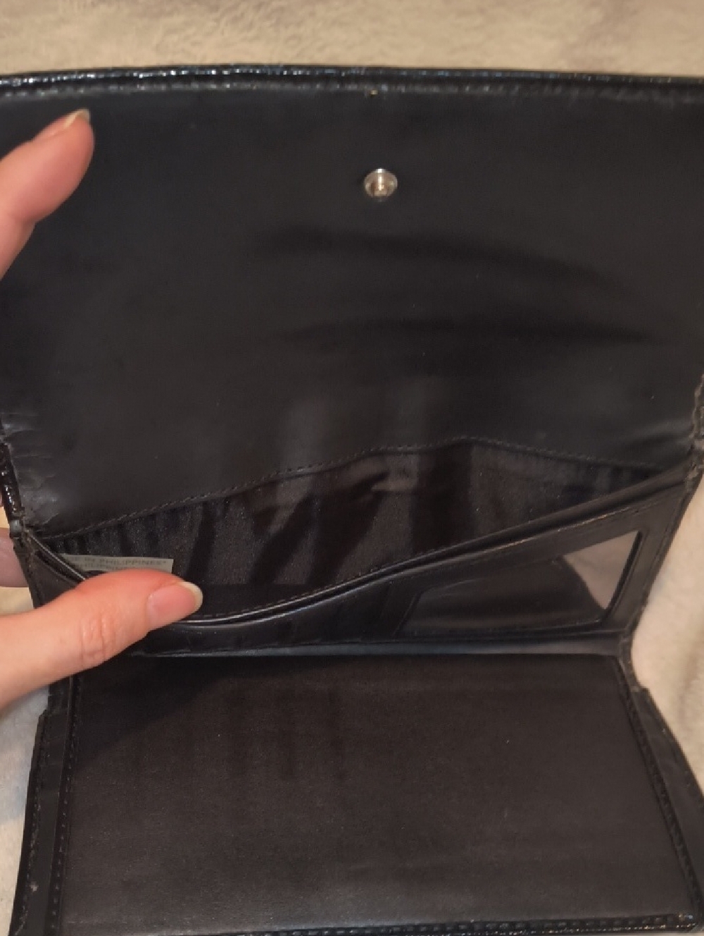 Coach Black Leather Patent Leather Trifold Checkbook Wallet - Picture 12 of 12